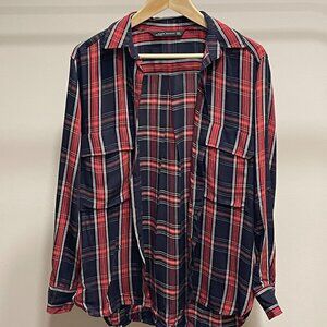 ZARA Checkered Botton Down Shirt - Size S - Red/Dark Navy